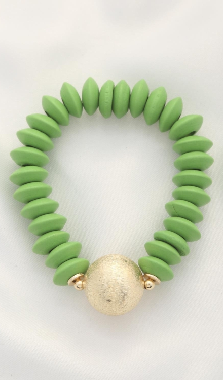 Ball Bead Wood Disc Bracelet Green