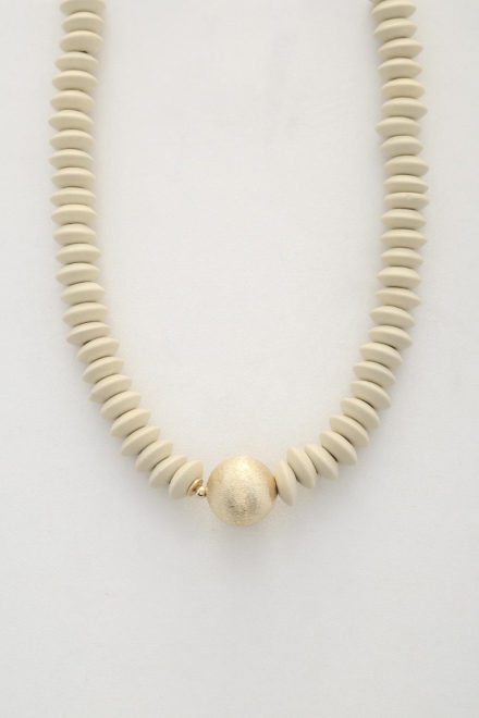 Ball Bead Wood Disc Necklace Ivory