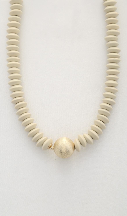 Ball Bead Wood Disc Necklace Ivory