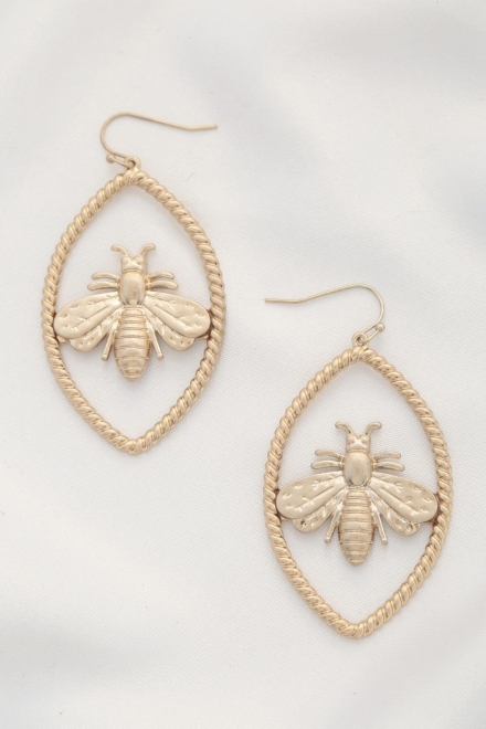 Bee Marquise Shape Dangle Earrings Gold