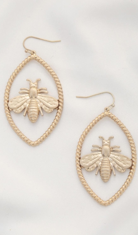 Bee Marquise Shape Dangle Earrings Gold