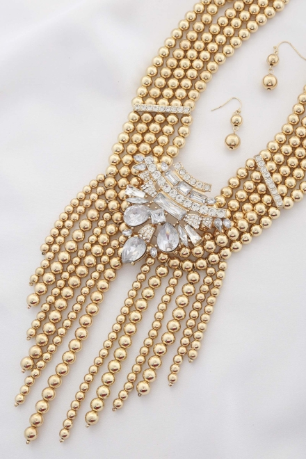Chunky Crystal Bead Necklace And Earrings Set Gold