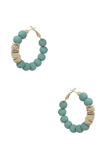 Clay Ball With Metal Accent Hoop Earrings Green