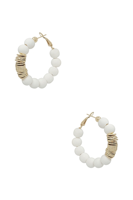 Clay Ball With Metal Accent Hoop Earrings White