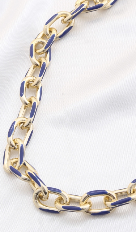 Color Metal Oval Link Necklace Blue