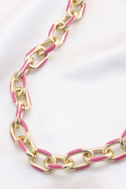 Color Metal Oval Link Necklace Fuchsia