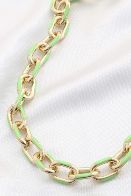 Color Metal Oval Link Necklace Green