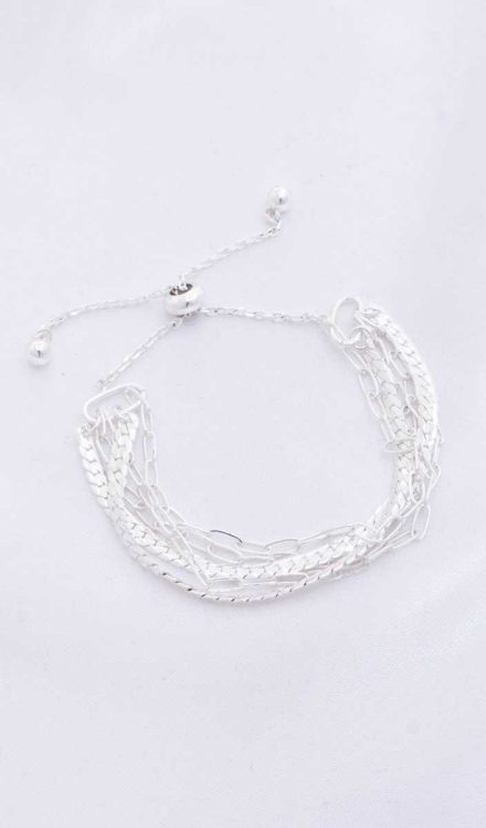 Flat Snake Chain Oval Link Slide Metal Bracelet Silver