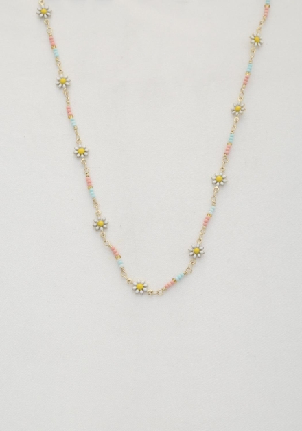 Flower Beaded Necklace Gold