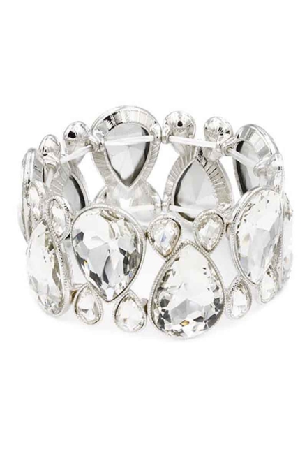 Gem Crystal Stone Stretch Bracelet Silver