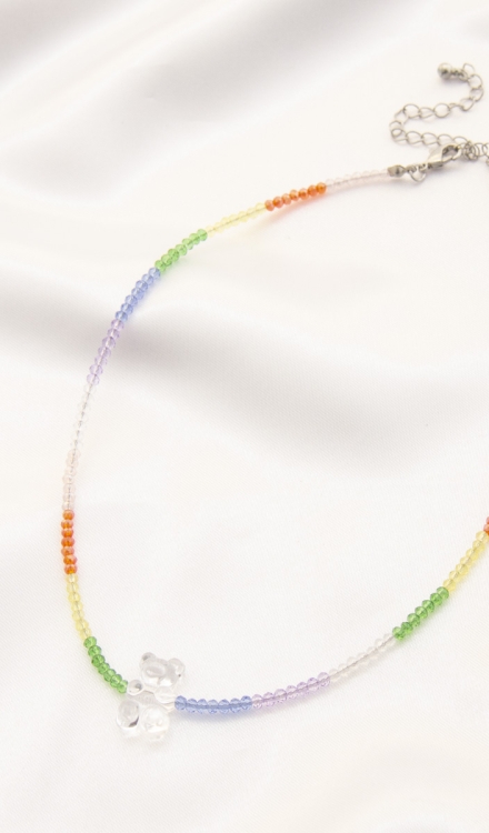 Gummy Bear Charm Beaded Necklace Multi Clear