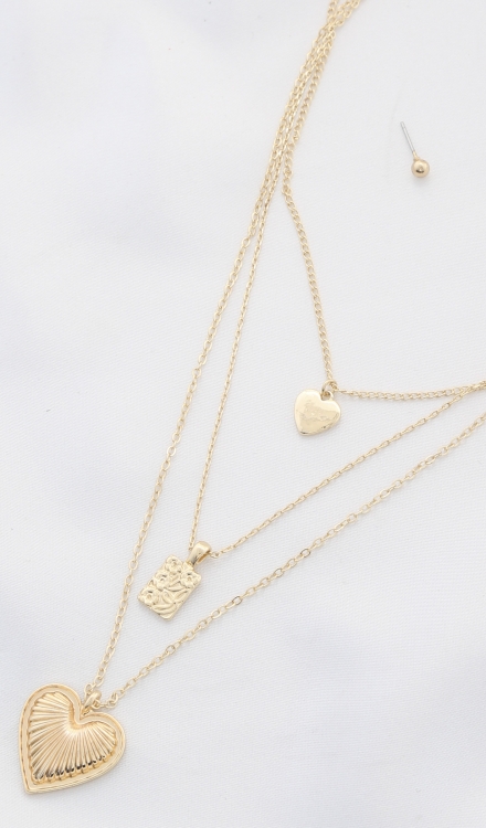 Heart Pendant Layered Necklace And Earrings Set Gold