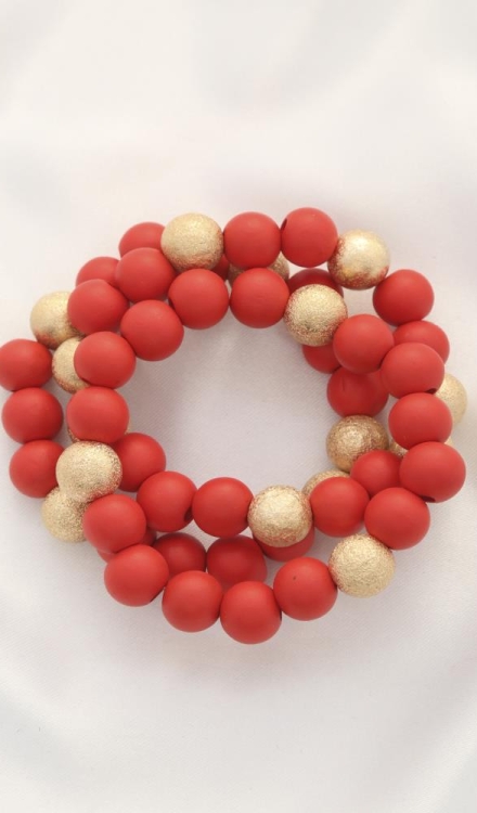 Metal Wood Bead Bracelet Red
