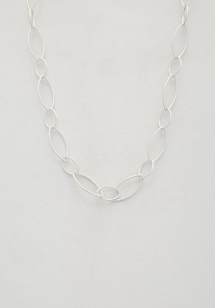 Oval Link Metal Necklace Rhodium
