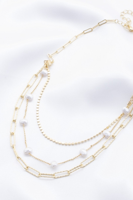 Pearl Beaded Oval Link Layered Necklace Multi