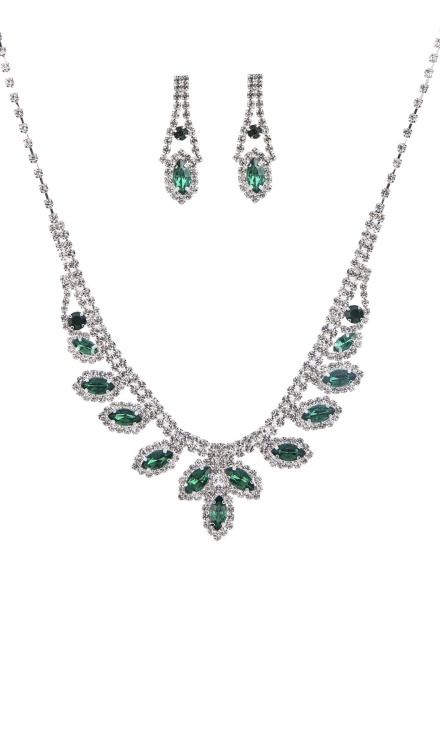 Rhinestone Marquise Wedding Necklace And Earring Set Emerald