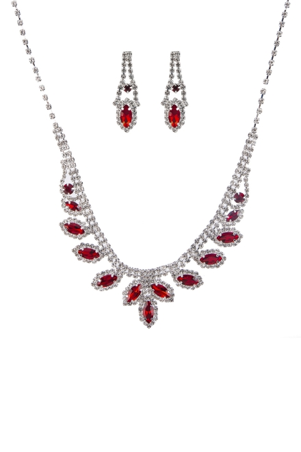 Rhinestone Marquise Wedding Necklace And Earring Set Red