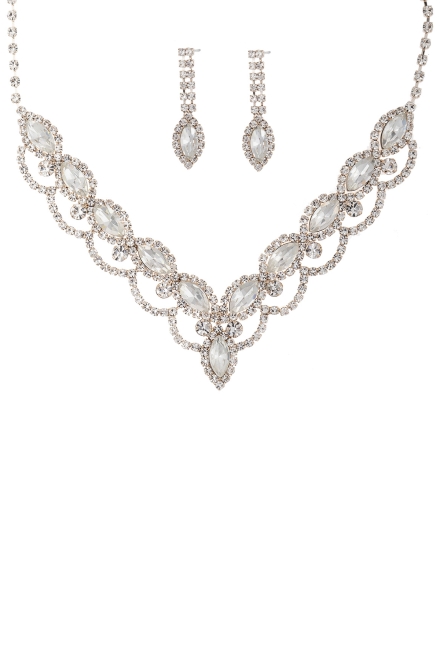 Rhinestone Teardrop V Shape Necklace And Earring Set Gold
