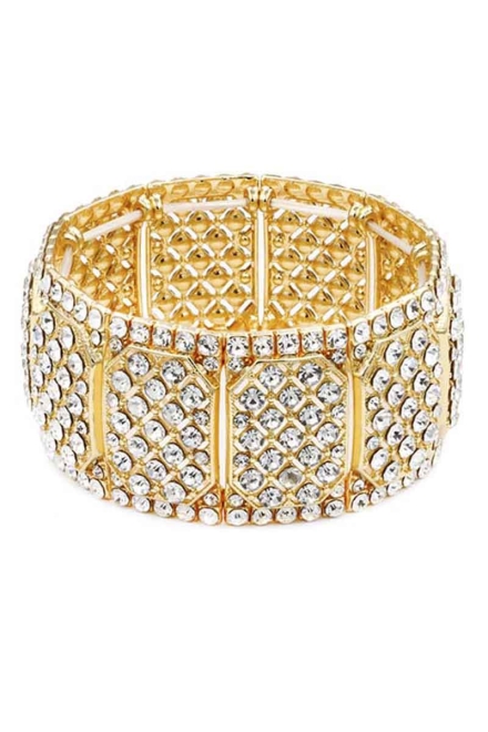 Rhinestone Wide Stretch Bracelet Gold