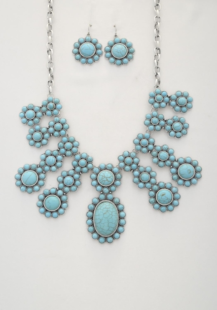 Rodeo Western Oval Bead Necklace And Earrings Set Turquoise