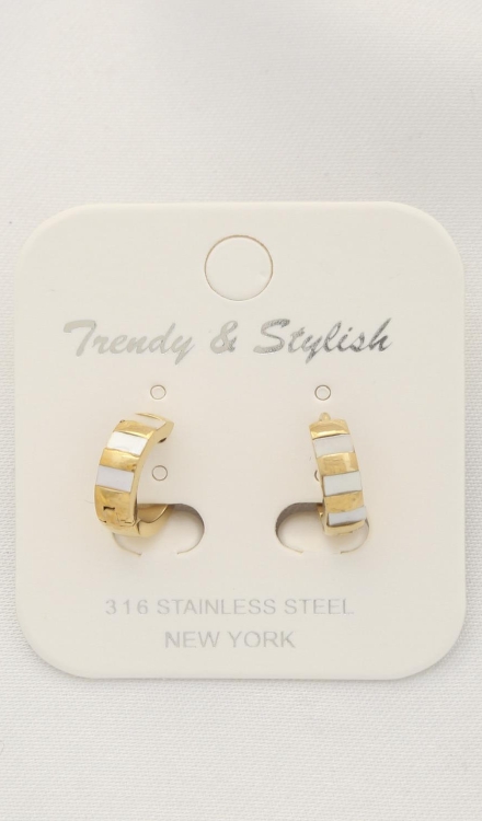 Stripe Metal Huggie Earrings Gold